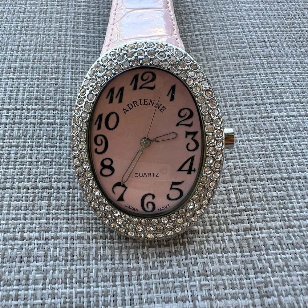 Adrienne Pink and Silver Crystal Watch